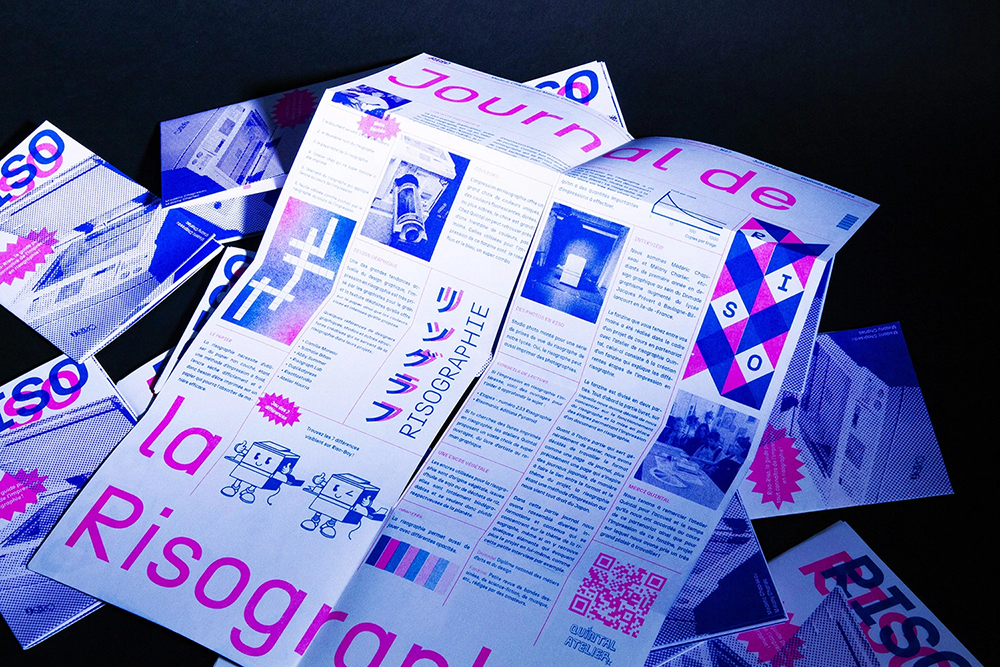 Fanzine sur l'impression en risographie, Riso-Riso, réalisé en partenariat avec l'atelier de Risographie parisien Quintal, 2021-2022